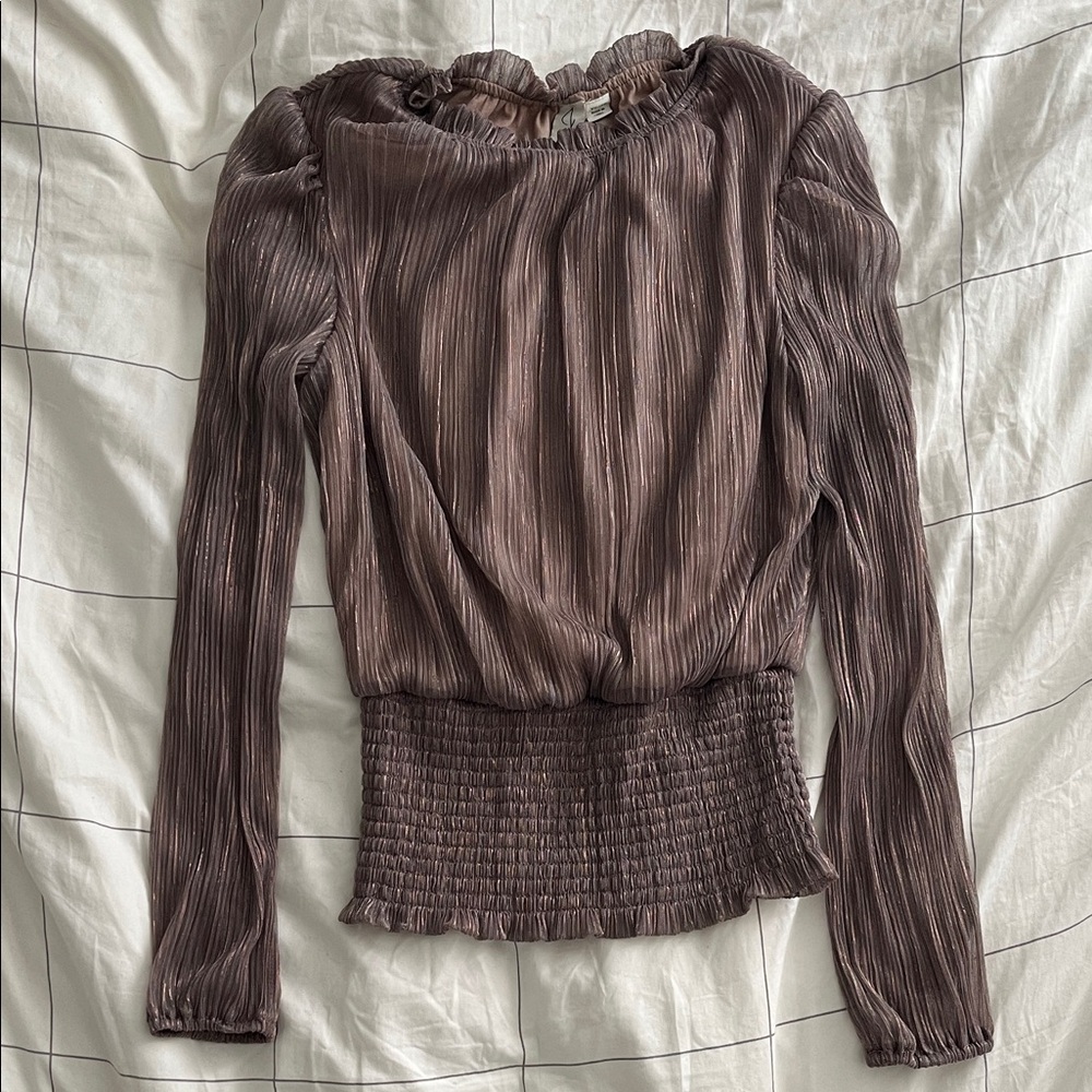 Joie Mauve Sheer Smocked Long Sleeve Blouse
